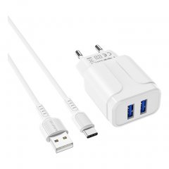 Сетевое зарядное устройство (СЗУ) Borofone BA37A (2 USB) + кабель Type-C, 2.4 А