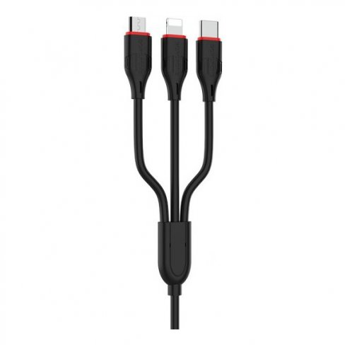 Дата-кабель Borofone BX17 (3 в 1) USB-Type-C/Lightning/MicroUSB, 1 м (черный)