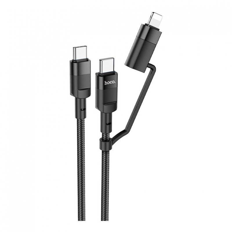 Дата-кабель Hoco U106 Type-C-Type-C/Lightning (2 в 1) (5 А) (PD 100 Вт) 1.2 м, черный, Длина: 1.2
