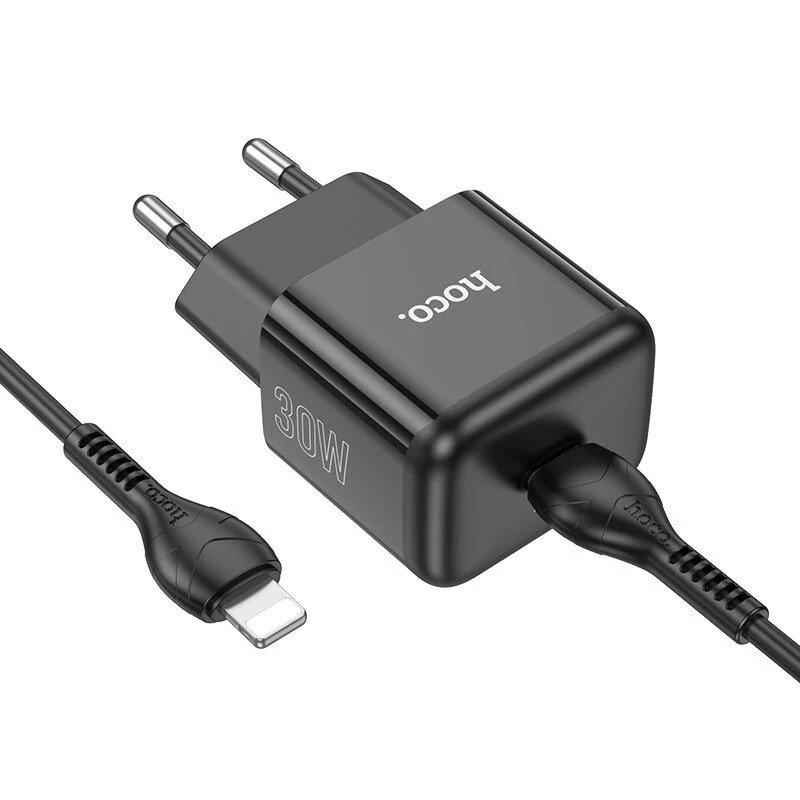 Сетевое зарядное устройство (СЗУ) Hoco N31 (Type-C PD) + кабель Type-C-Lightning, 30 Вт/3 А, черный