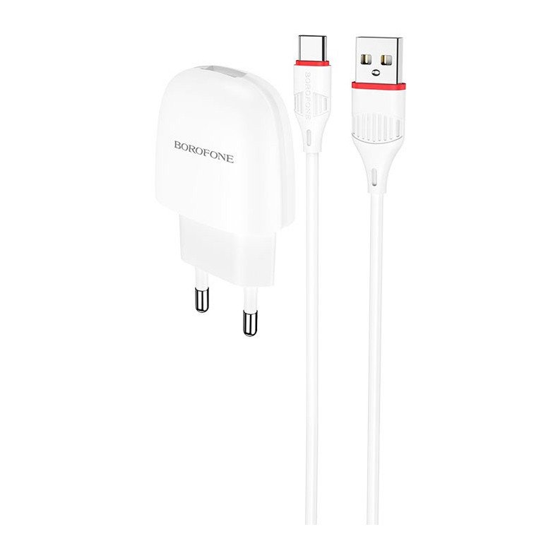 Сетевое зарядное устройство (СЗУ) Borofone BA49A (USB) + кабель Type-C, 2.1 А, белый