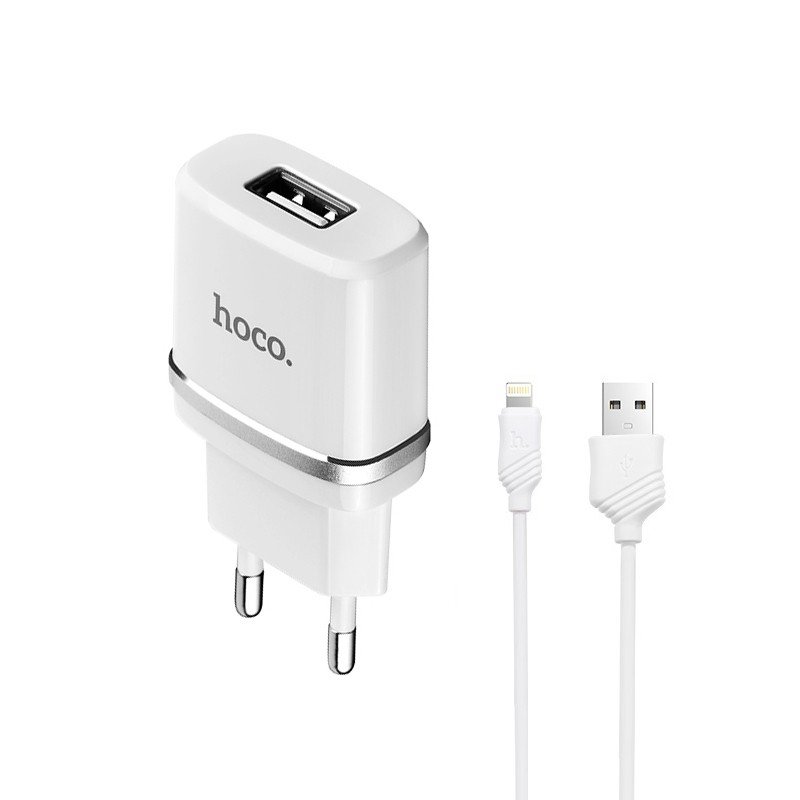 Сетевое зарядное устройство (СЗУ) Hoco C11 (USB) + кабель Lightning, 1 A, белый