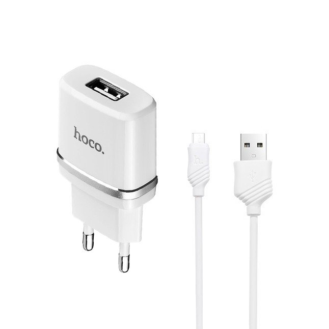 Сетевое зарядное устройство (СЗУ) Hoco C11 (USB) + кабель MicroUSB, 1 A, белый