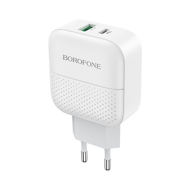 Сетевое зарядное устройство (СЗУ) Borofone BA46A QC 3.0 (USB/Type-C PD) 18 Вт/3 А, белый