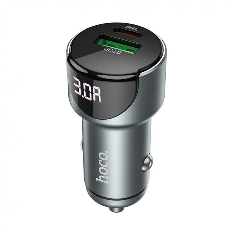 Автомобильное зарядное устройство (АЗУ) Hoco Z42 Light Road QC 3.0 (USB/Type-C) 3 А, серый