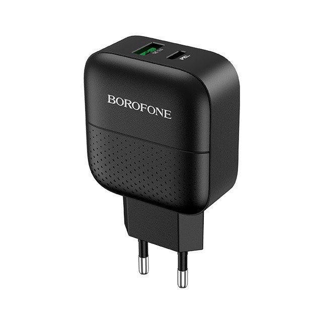 Сетевое зарядное устройство (СЗУ) Borofone BA46A QC 3.0 (USB/Type-C PD) 18 Вт/3 А, черный