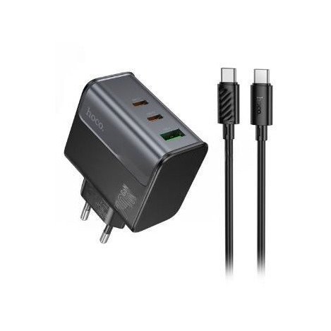 Сетевое зарядное устройство (СЗУ) Hoco CS75A (USB/2 Type-C PD) + кабель Type-C-Type-C, 70 Вт/3 А, черный