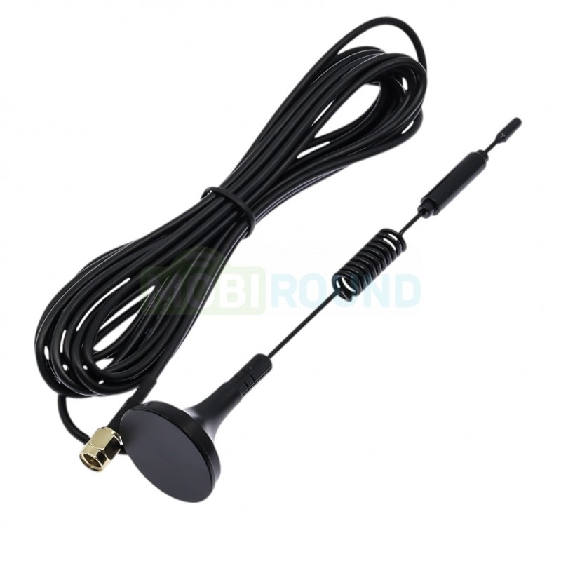 Антенна GSM / 4G / 5G / Wi-Fi 600-6000 МГц с магнитным основанием КСВ 1.5 разъем SMA-J на кабеле RG174 3 м, Длина: 16.7 см, 12 дБи