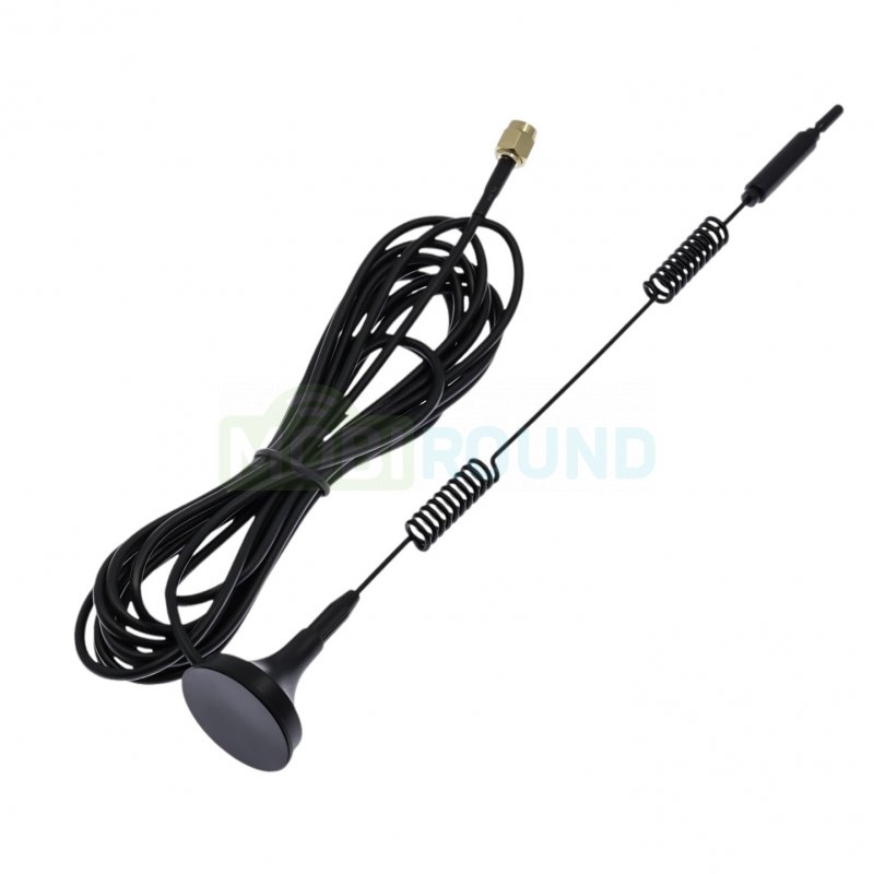 Антенна GSM / 4G / 5G / Wi-Fi 600-6000 МГц с магнитным основанием КСВ 1.5 разъем SMA-J на кабеле RG174 3 м, Длина: 24.5 см, 15 дБи