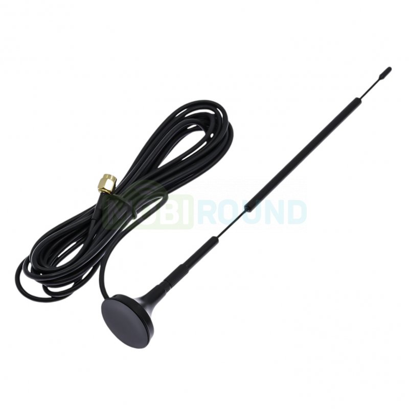 Антенна GSM / 4G / 5G / Wi-Fi 600-6000 МГц с магнитным основанием КСВ 1.5 разъем SMA-J на кабеле RG174 3 м, Длина: 23.2 см, 18 дБи