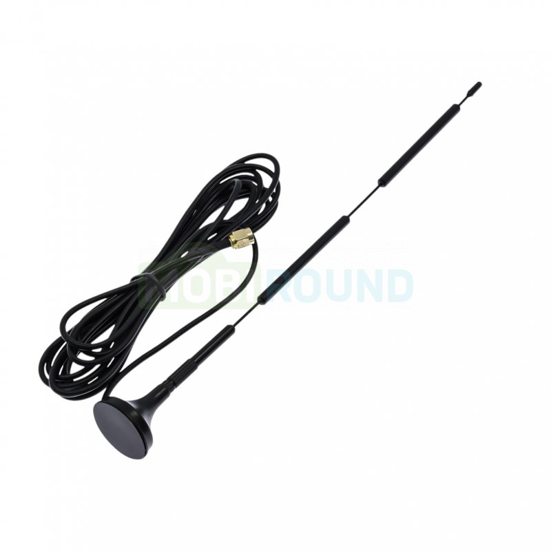 Антенна GSM / 4G / 5G / Wi-Fi 600-6000 МГц с магнитным основанием КСВ 1.5 разъем SMA-J на кабеле RG174 3 м, Длина: 26.5 см, 20 дБи