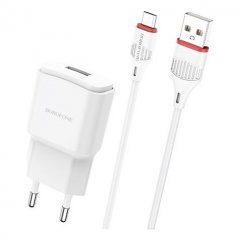 Сетевое зарядное устройство (СЗУ) Borofone BA48A (USB) + кабель MicroUSB, 2.1 А (белый)