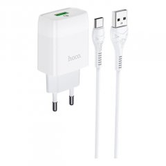 Сетевое зарядное устройство (СЗУ) Hoco C72Q (USB) + кабель Type-C, 3 А (белый)