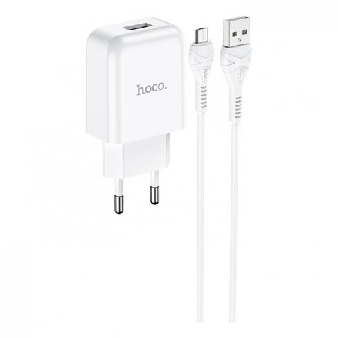 Сетевое зарядное устройство (СЗУ) Hoco N2 Vigour (USB) + кабель MicroUSB, 2.1 А (белый)