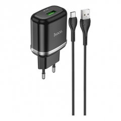 Сетевое зарядное устройство (СЗУ) Hoco N3 Vigour QC 3.0 (USB) + кабель Type-C , 3 А (черный)