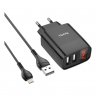Сетевое зарядное устройство (СЗУ) Hoco C86A (2 USB) + кабель Lightning, 2.4 А