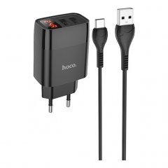 Сетевое зарядное устройство (СЗУ) Hoco C86A (2 USB) + кабель Type-C, 2.4 А (черный)