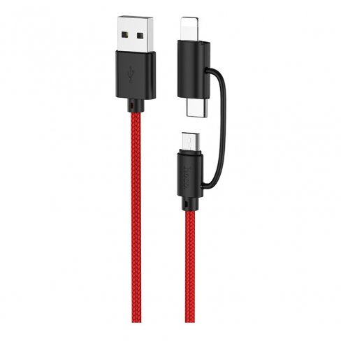 Дата-кабель Hoco X41 (3 в 1) USB-Type-C/Lightning/MicroUSB, 1 м (красный)