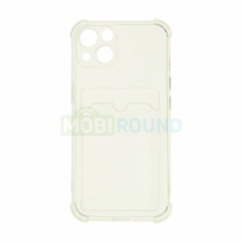 Силиконовый чехол противоударный для Apple iPhone 13 (с картхолдером) прозрачный