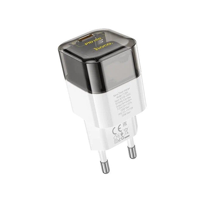 Сетевое зарядное устройство (СЗУ) Hoco C125A QC 3.0 (Type-C PD) 20 Вт/3 А, черный с белым