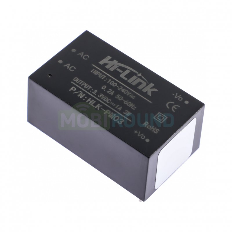 Модуль питания AC-DC Uвх-100-240 В Uвых-3.3 В Pвых-3 Вт (HLK-PM03)