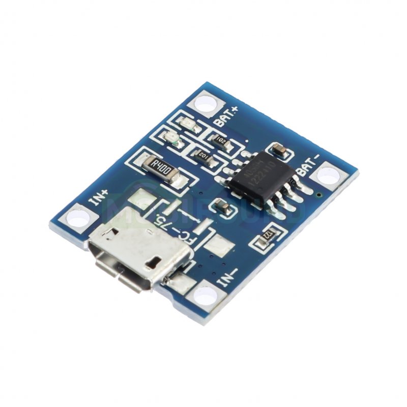 Модуль зарядки Li-Ion аккумуляторов Uвх-5 В Iзар-1 А (MicroUSB) (TP4056)
