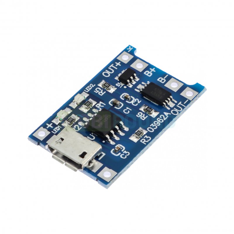 Модуль зарядки Li-Ion аккумуляторов Uвх-5 В Iзар-1 А, с защитой (MicroUSB) (TP4056)