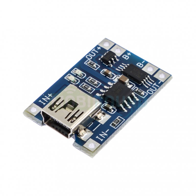 Модуль зарядки Li-Ion аккумуляторов Uвх-5 В Iзар-1 А, с защитой (MiniUSB) (TP4056)