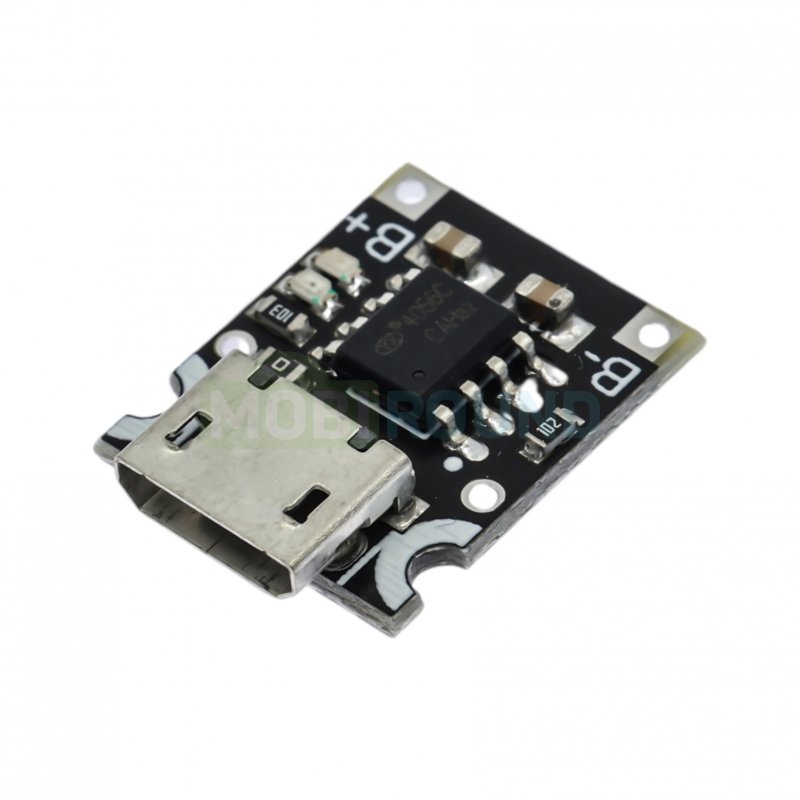 Модуль зарядки Li-Ion аккумуляторов Uвх-5 В Iзар-1 А (MicroUSB) mini (TP4056)
