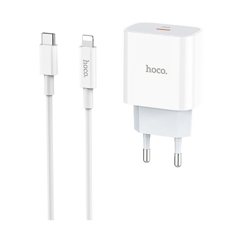 Сетевое зарядное устройство (СЗУ) Hoco C76A Plus (Type-C) + кабель Type-C-Lightning, 20 Вт/3 А, белый