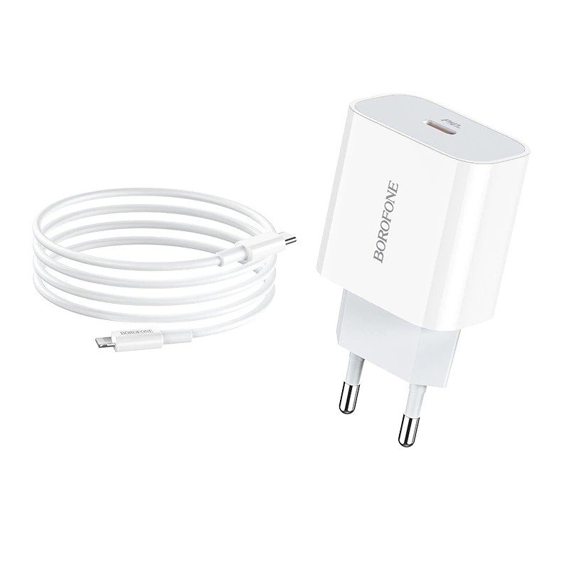 Сетевое зарядное устройство (СЗУ) Borofone BA38A Plus QC 3.0 (Type-C PD) + кабель Type-C-Lightning, 18 Вт/3 А, белый