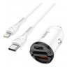Автомобильное зарядное устройство (АЗУ) Hoco NZ2 QC 3.0 (USB+Type-C) + кабель Type-C-Lightning, 5 А