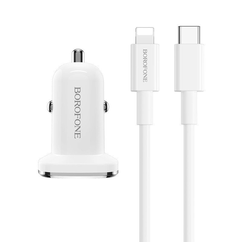 Автомобильное зарядное устройство (АЗУ) Borofone BZ12B QC 3.0 (Type-C PD) + кабель Type-C-Lightning, 3 А, белый