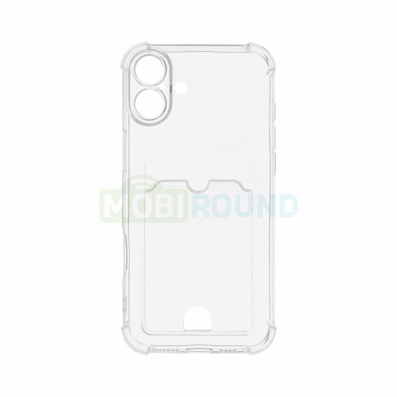 Силиконовый чехол противоударный для Apple iPhone 16 Plus (с картхолдером) прозрачный