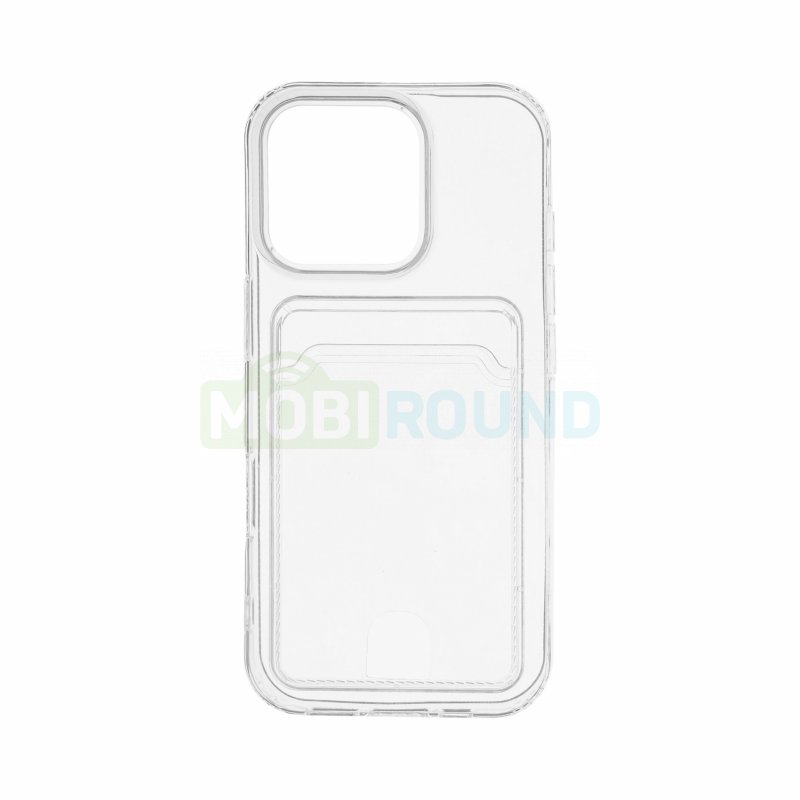 Силиконовый чехол противоударный для Apple iPhone 16 Pro (с картхолдером) прозрачный