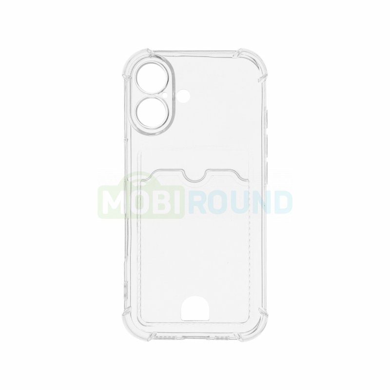 Силиконовый чехол противоударный для Apple iPhone 16 (с картхолдером) прозрачный