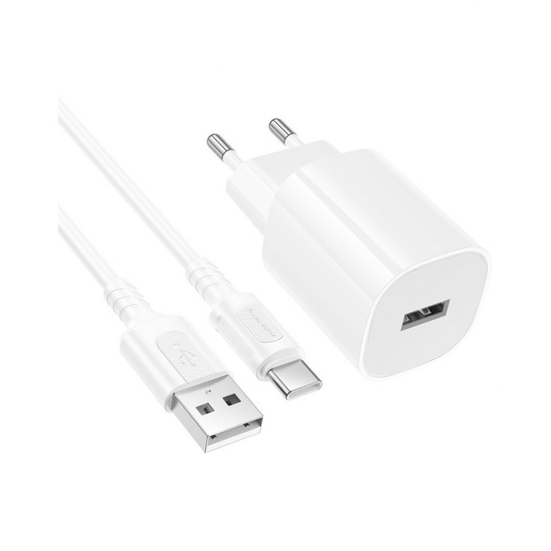 Сетевое зарядное устройство (СЗУ) Borofone BA101A (USB PD) + кабель Type-C, 2.4 А, белый