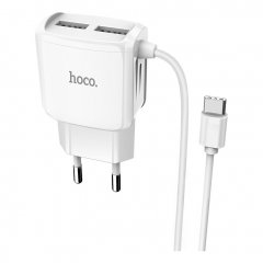 Сетевое зарядное устройство (СЗУ) Hoco C59A Mega joy (2 USB) + кабель Type-C, 2.4 А (белый)