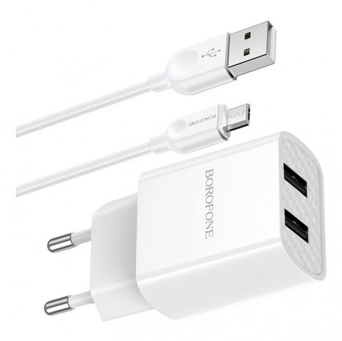 Сетевое зарядное устройство (СЗУ) Borofone BA53A (USB) + кабель MicroUSB, 2.1 А