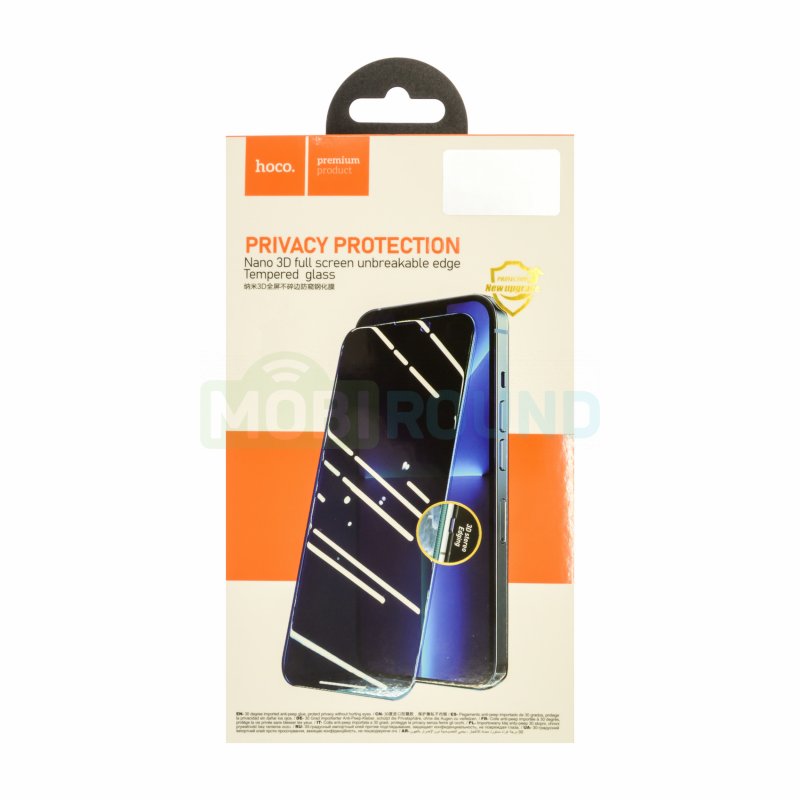 Противоударное стекло 3D Hoco A12 Pro для Apple iPhone 13 / iPhone 13 Pro / iPhone 14 и др. (полное покрытие / антишпион) черный