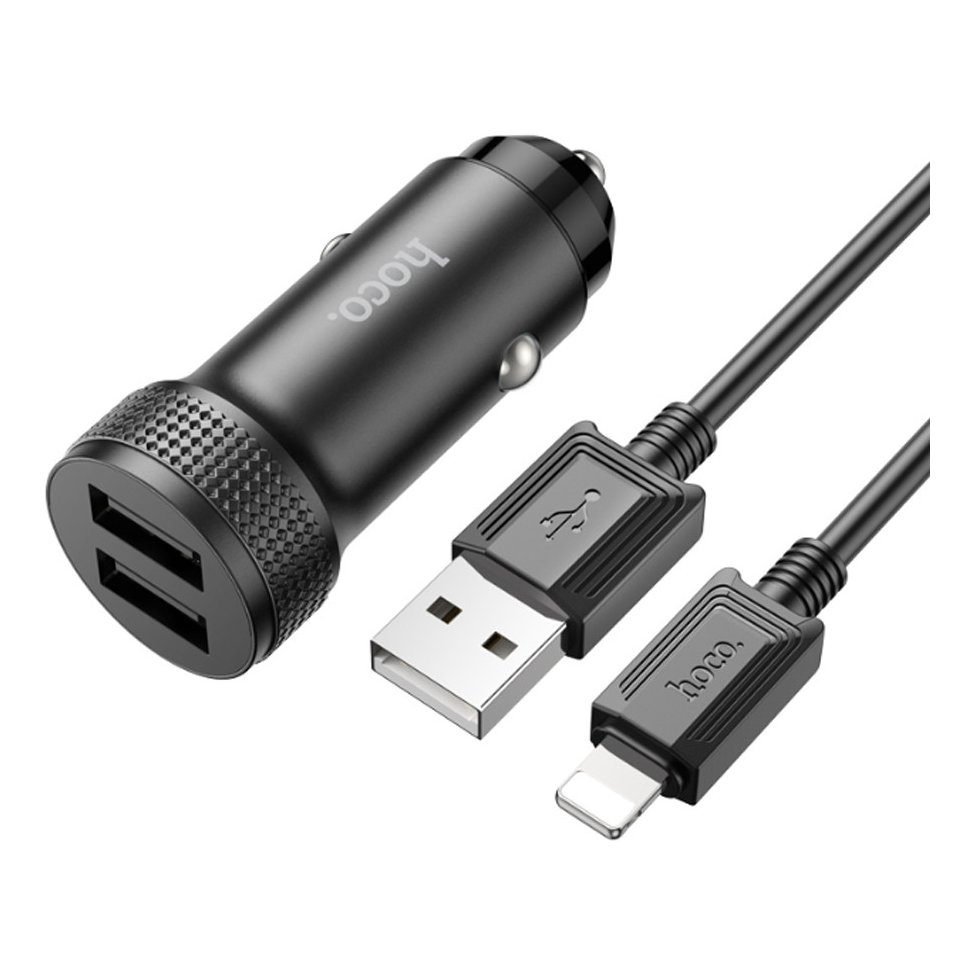 Автомобильное зарядное устройство (АЗУ) Hoco Z49 (2 USB) + кабель  Lightning, 2.4 А - купить от 370 р. в МобиРаунд.ру