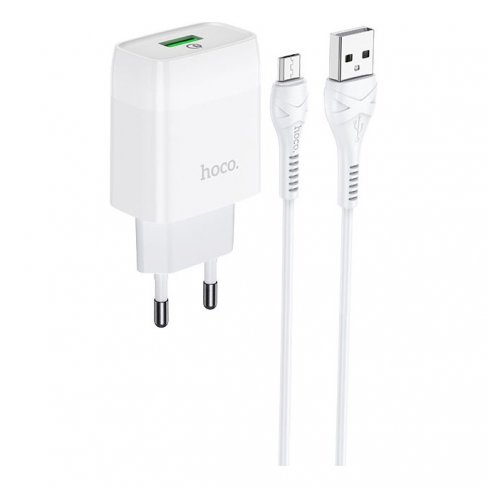 Сетевое зарядное устройство (СЗУ) Hoco C72Q (USB) + кабель MicroUSB, 3 А