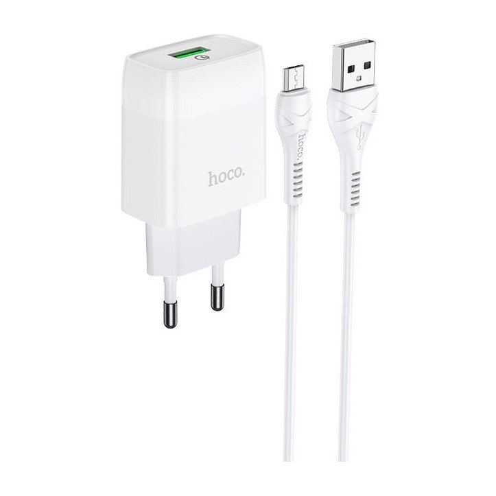Сетевое зарядное устройство (СЗУ) Hoco C72Q (USB) + кабель MicroUSB, 18 Вт/3 А, белый
