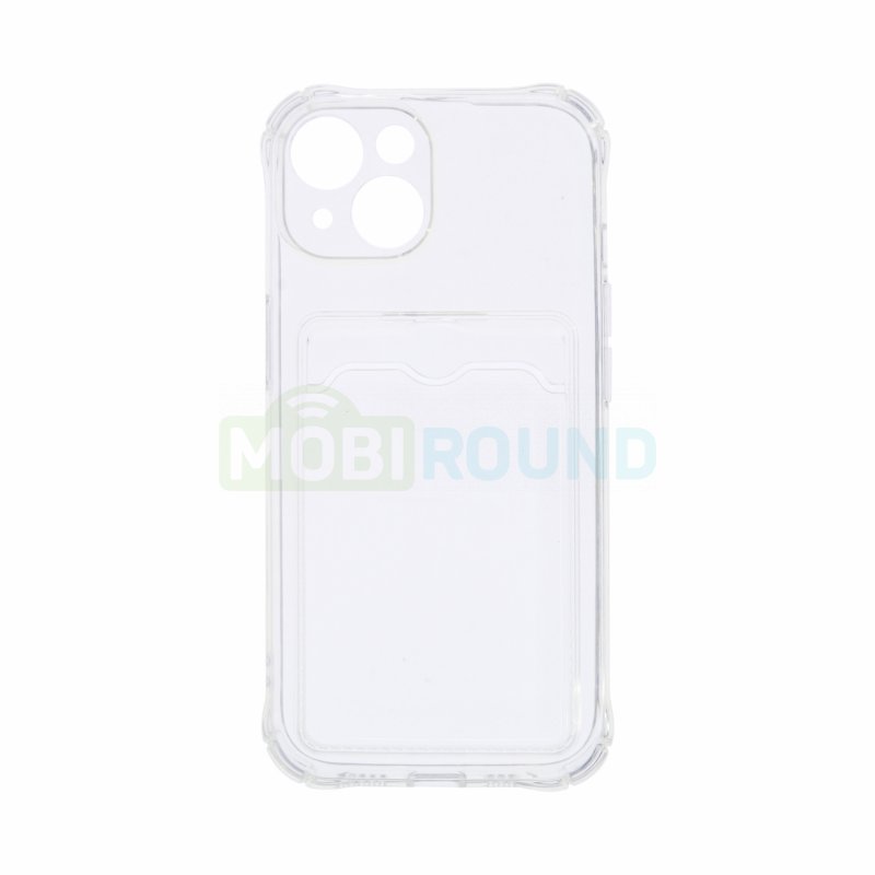 Силиконовый чехол противоударный для Apple iPhone 15 (с картхолдером) прозрачный