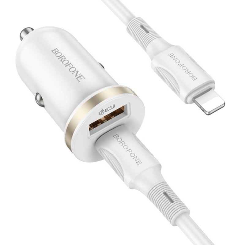 Автомобильное зарядное устройство (АЗУ) Borofone BZ22 QC 3.0 (USB/Type-C) + кабель Type-C-Lightning, 3 А, белый