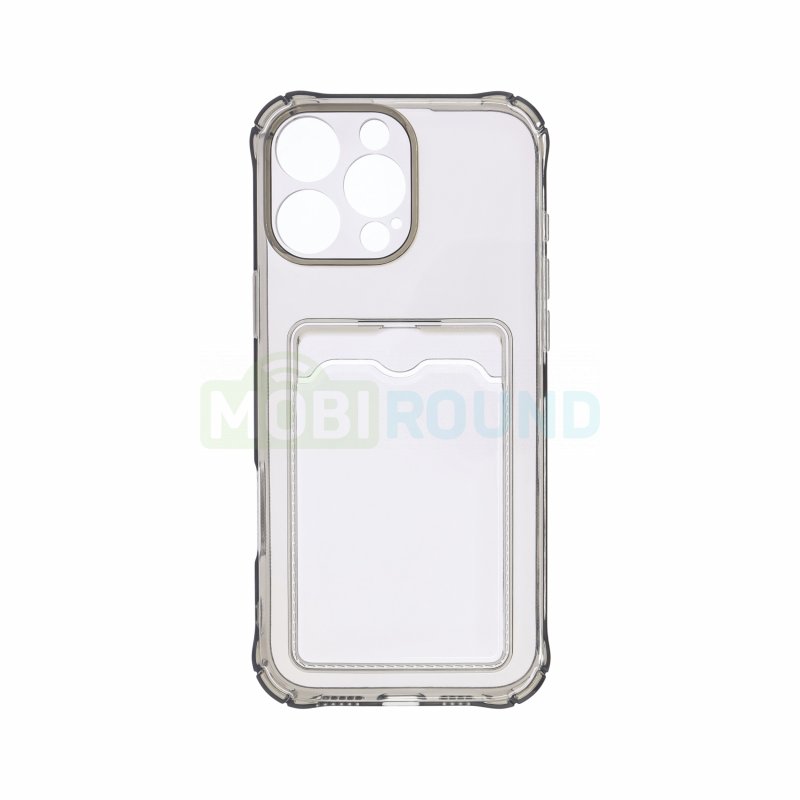 Силиконовый чехол противоударный для Apple iPhone 16 Pro Max (с картхолдером) черный