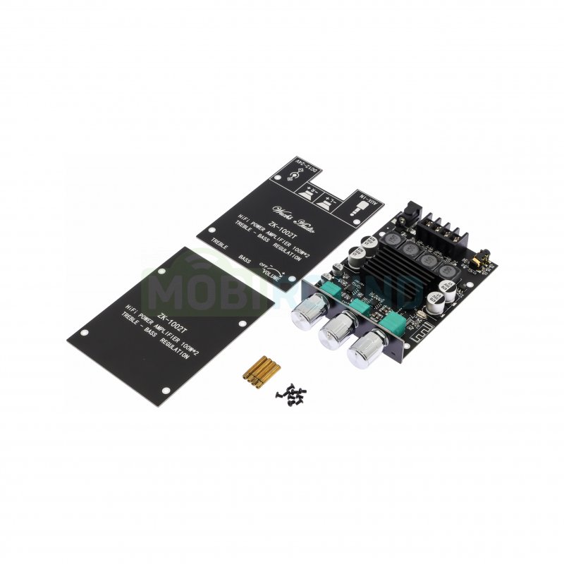 Модуль TPA3116D2+TPA3116D2+AC20BP09661-25A4 УНЧ D-класса ZK-1002T MP3 с приемником Bluetooth 5.0/AUX и регулировкой громкости/тембра 2x100 Вт