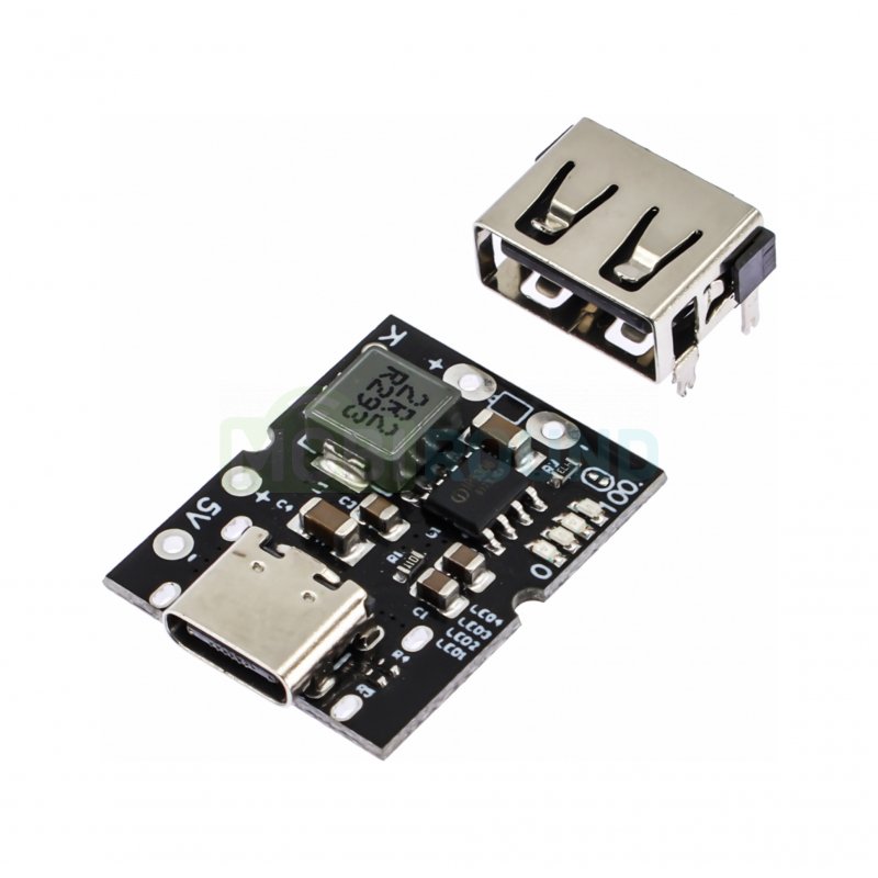 Модуль питания/зарядки (IP5306/FM5324) с индикацией и гнездами Type-C/USB-A Uвх-5 В Iзар-2.1 А Uбат-4.2-4.35 В Uвых-5 В Iвых-2.4 А