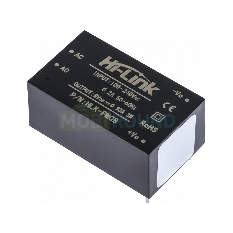 Модуль Hi-Link питания AC-DC Uвх-100-240 В Uвых-9 В Pвых-3 Вт (HLK-PM09)