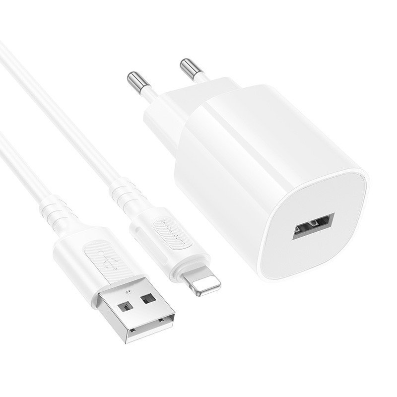 Сетевое зарядное устройство (СЗУ) Borofone BA101A (USB PD) + кабель Lightning, 2.4 А, белый
